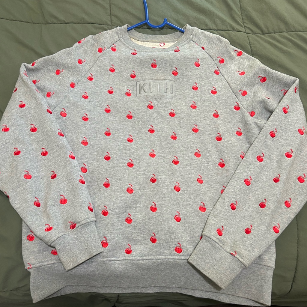 Kith Gray Sweater With Red Cherry Design